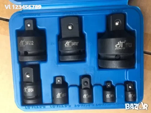 Преходници, адаптори , 1'', 1/ 2 '', 3/ 8 '', 1/ 4 '', усилени ударни комплект, 8 бр, черен, снимка 1