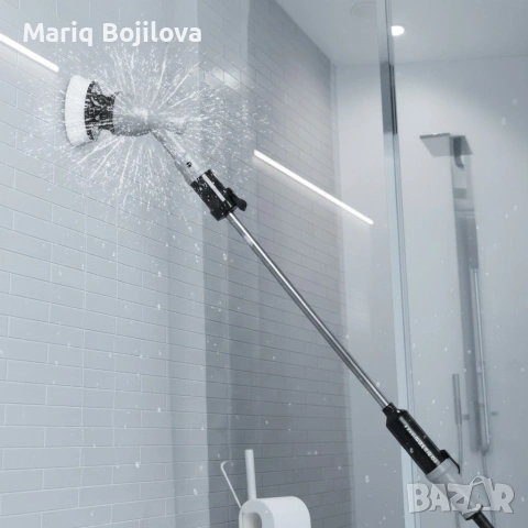 Водоустойчива електрическа почистваща четка с литиево-йонна батерия и регулируема дръжка, снимка 2 - Други стоки за дома - 53537123