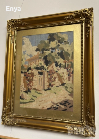 Винтидж гоблен "Селска къща" - рамкиран