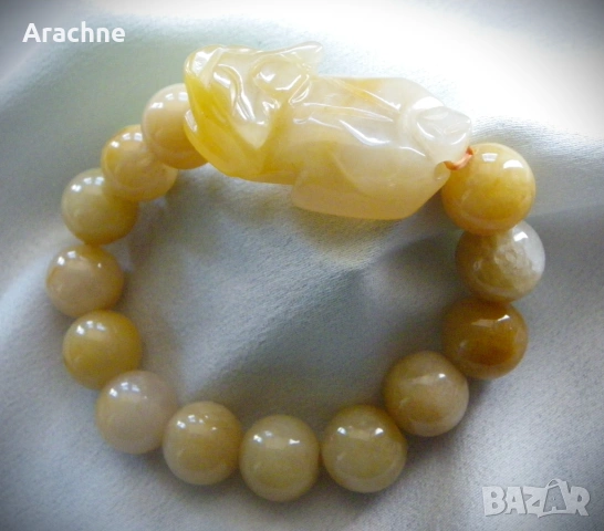 Гривна за късмет от меден нефрит - Pixiu, снимка 5 - Гривни - 53304996