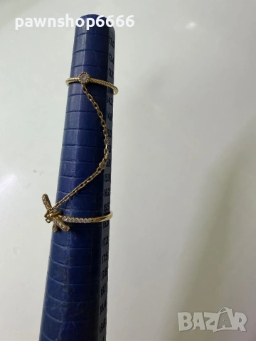 Златен двоен пръстен с верижка 14К - 2,27 грама, снимка 5 - Пръстени - 54190970