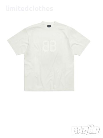 BALENCIAGA Dirty White Destroyed Crypto BB Logo Print Oversized Мъжка / Дамска Тениска size L (XL), снимка 2 - Тениски - 46030159
