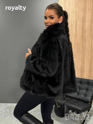 Дамско черно пухкаво палто, снимка 2 - Палта, манта - 52266635