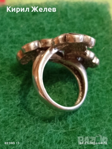 Артистичен сребърен пръстен венчелистчета с Кралски Седеф и кристали Арт бижу 19962, снимка 5 - Пръстени - 52982502