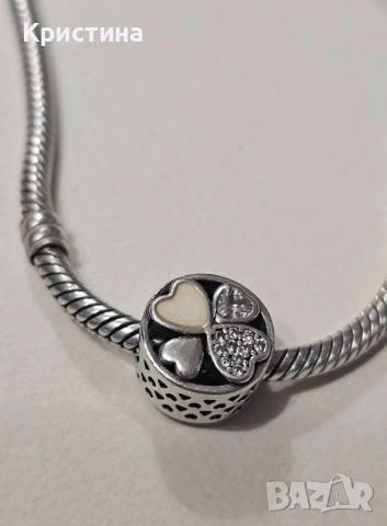 Красива сребърна гривна тип Пандора с 4 бр. талисмани, снимка 8 - Гривни - 53536333