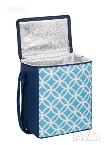 Изотермална чанта Тюркоаз Синьо Бял Дизайн 26x18x32cm - 15л, снимка 2 - Хладилни чанти - 46392887