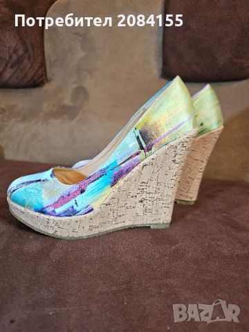 Обувки на платформа-висока,от плат,свежи летни цветове,ново,номер 37, снимка 2 - Дамски обувки на ток - 45595695