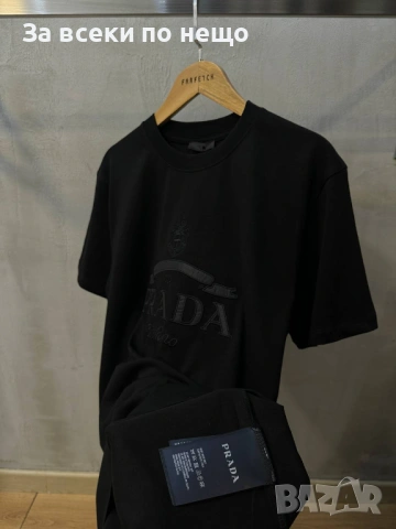 Prada Мъжка Черна Тениска👕Мъжка Блуза С Къс Ръкав В Черен Цвят Код Mens P.103, снимка 3 - Тениски - 53821705
