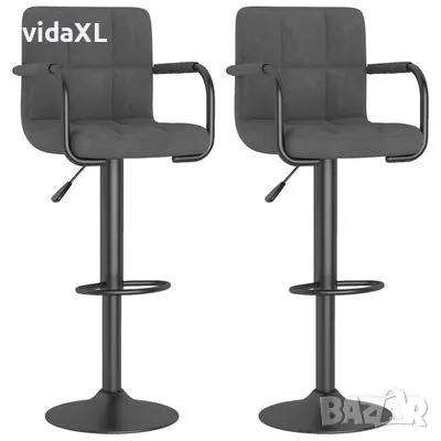 vidaXL Бар табуретки, 2 бр, тъмносиви, кадифе（SKU:334660）, снимка 1 - Дивани и мека мебел - 48223289