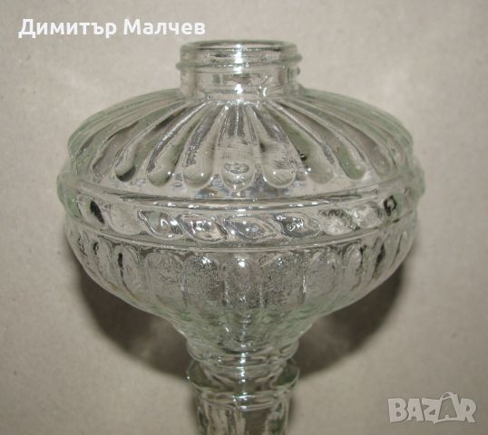 Изящна стара настолна стъклена газена лампа, запазена действаща чиста, снимка 5 - Антикварни и старинни предмети - 46452626