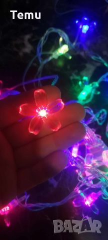 Многоцветни коледни LED лампички с цветя с щепсел  - Многоцветни, дължина - 5м ,28бр лампички.С мног, снимка 11 - Декорация за дома - 45786343