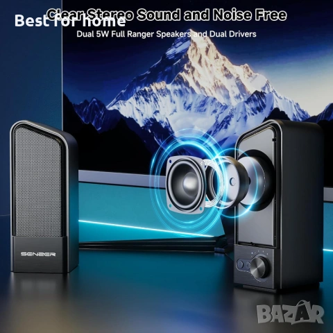 SENZER CS20 2 в 1 Bluetooth компютърни високоговорители за настолен компютър, USB Plug & Play, снимка 3 - Тонколони - 54147578