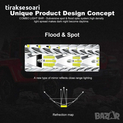 56см 390W 9D LED Bar триредов комбиниран прожектор 12000lm 12V 24V IP67, снимка 5 - Аксесоари и консумативи - 54275403