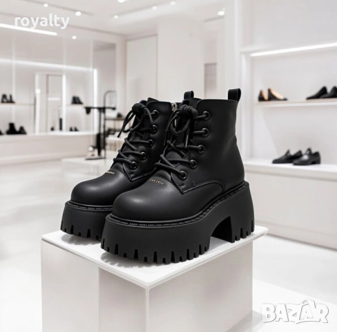 Боти на ток - черна кожа