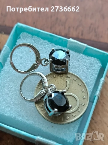 Сребърни обеци с черен цирконии , снимка 2 - Обеци - 53759429