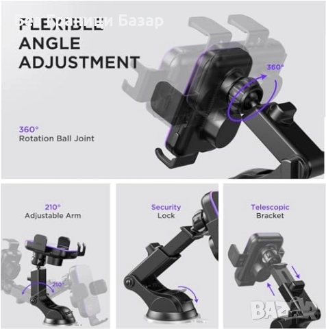 Нов Автоматичен държач за телефон кола 15W Qi зарядно с 7 LED режима, снимка 7 - Селфи стикове, аксесоари - 52532298