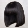 Естествена перука коса 25,4 см дължина черна с бретон 150% плътност, снимка 5