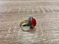 Декоративен пръстен с червена вложка и емайл, универсален размер, снимка 1