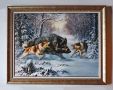Диво прасе, глиган срещу кучета, зимен пейзаж, картина