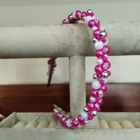 Ръчно изработена диадема от перли,мъниста,стъклени кристали в розовата гама, снимка 4 - Аксесоари за коса - 45209988