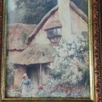 Стар прекрасен принт по известната картина „Cottage Garden“ British School - 19th на Strachan Artur , снимка 8 - Антикварни и старинни предмети - 45477362