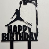 Happy Birthday Баскетбол Баскетболист пластмасов черен топер украса за торта рожден ден, снимка 1 - Други - 45207438