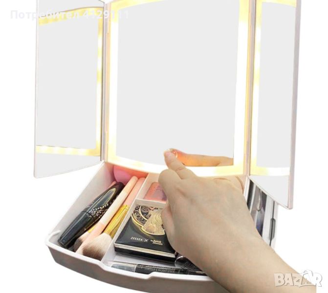 Мини LED огледало с органайзер за гримове., снимка 1
