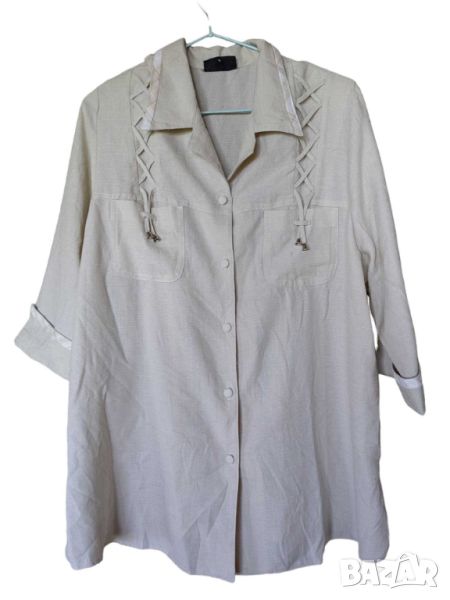 Дамска риза с джобове Izabel, 65% полиестер, Бежова, 74х63 см, XXL, снимка 1
