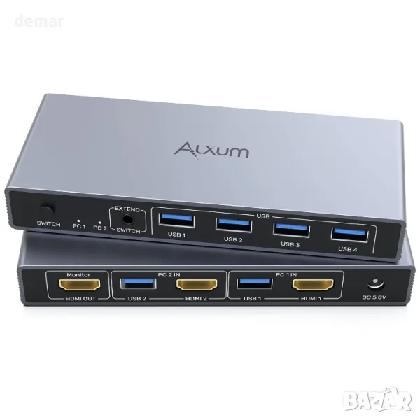 Alxum HDMI KVM превключвател 2 компютъра - 1 монитор USB 3.0 4К 60Hz, контролер и два USB3.0 кабела, снимка 1