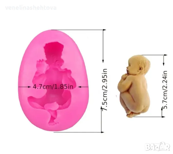 3D спящо бебе Силиконов молд форма за фондан за декорация на торта гипс, снимка 1