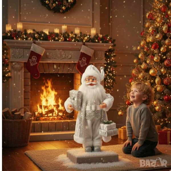 Дядо Коледа в сребристо – празнична фигура, която носи магия и уют у дома (50 / 70 / 90 см), снимка 1