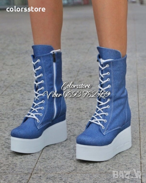 Боти на платформа - деним с бяло ходило - VP1 , снимка 1