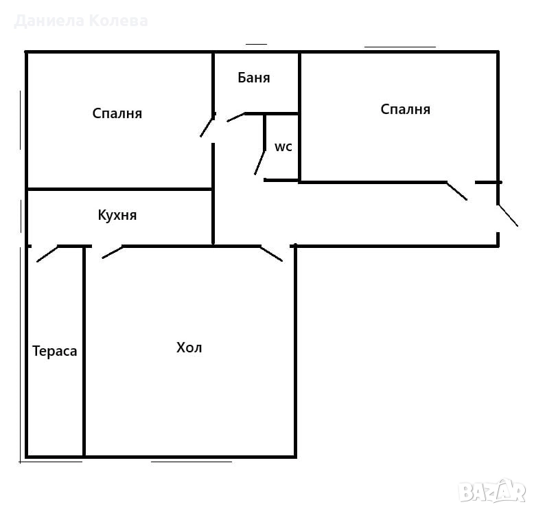 Тухлен апартамент с две спални , до рум, снимка 1
