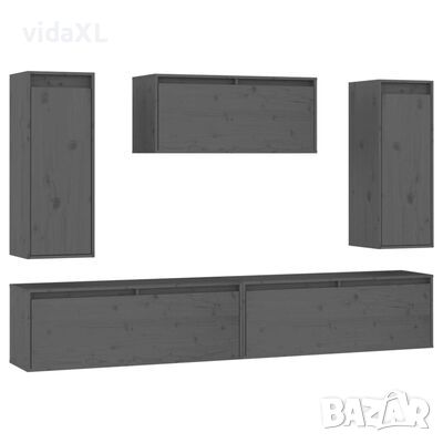 vidaXL ТВ шкафове, 5 бр, сиви, бор масив(SKU:3100246, снимка 1