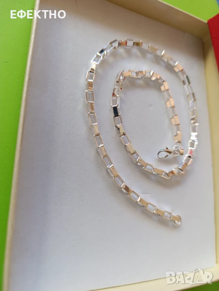 Чисто нов, масивен и дълъг сребърен ланец В кутия., снимка 1