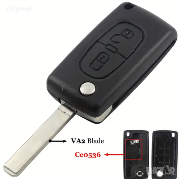 Кутийка за ключ с 2 бутона, острие VA2 за Peugeot 207 307 308 407 607 Expert Partner Berlingo Citroe, снимка 1