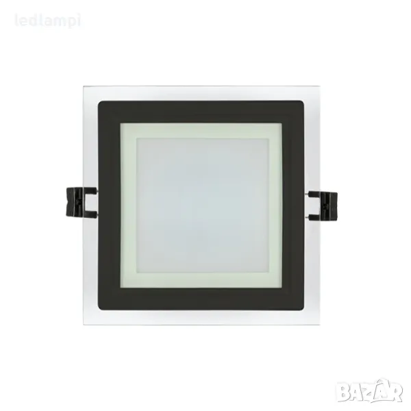 LED Луна 12W Стъкло - Квадрат Неутрално Бяла Светлина IP44 Черен Ринг, снимка 1