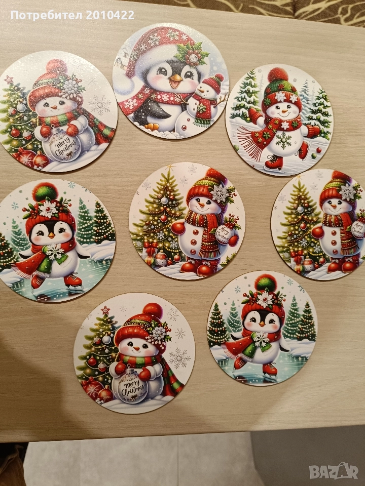 Коледни подложки за чаши, 8 бр., нови, снимка 1