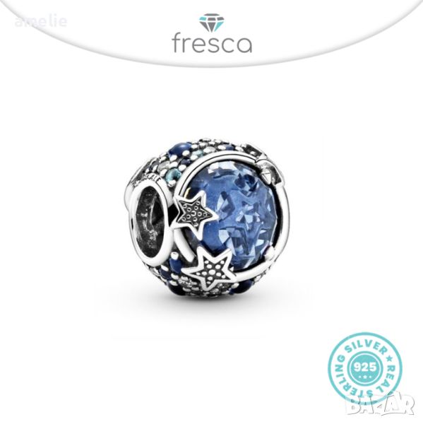 Final SALE! Талисман Fresca по модел тип Пандора сребро 925 Pandora Celestial Blue Sparkling Stars , снимка 1