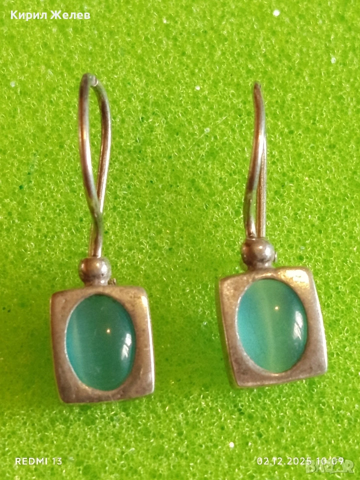 Елегантни сребърни обеци с зелен топаз финни ръчна изработка 40082, снимка 1