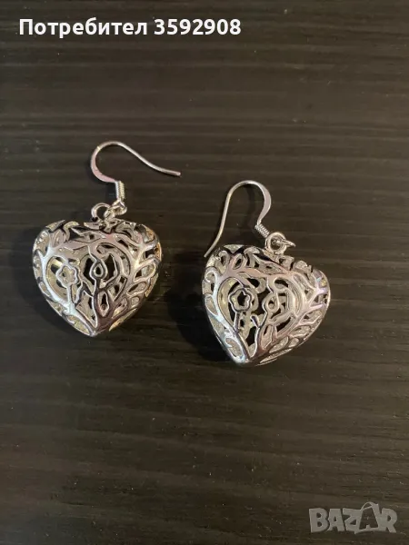 Сребърни обеци сърце , снимка 1