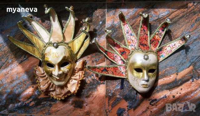 Венециански маски ръчно изработени и оцветени . Може и на стена да се позиционират , снимка 8 - Декорация за дома - 45035228