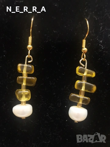 Комплект колие и обици от цитрин и перли, снимка 4 - Колиета, медальони, синджири - 53563781