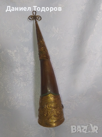 Стар Рог с Бронзов Обков, Чаша  от рог, снимка 6 - Декорация за дома - 49482747