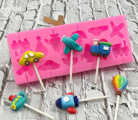 12 Превозни транспортни средства самолет силиконов молд форма направа близалки на клечка шоколад