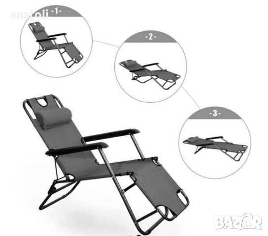 Сгъваеми стол, шезлонг, легло 3 в 1. 2бр. 178 см, Син от германия , снимка 5 - Градински мебели, декорация  - 45099708