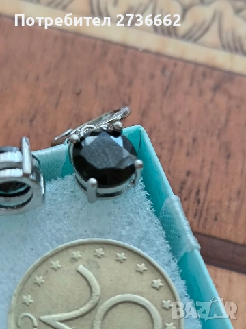 Сребърни обеци с черен цирконии , снимка 4 - Обеци - 53759429