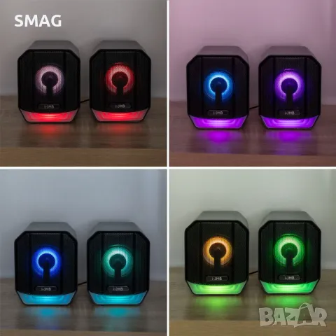 Комплект от 2 тонколони (високоговорителя) 6 W за игри с USB и RGB LED светлина 1,2 м S_1244830, снимка 3 - Тонколони - 48656058