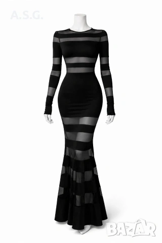 Уникална дълга черна рокля 