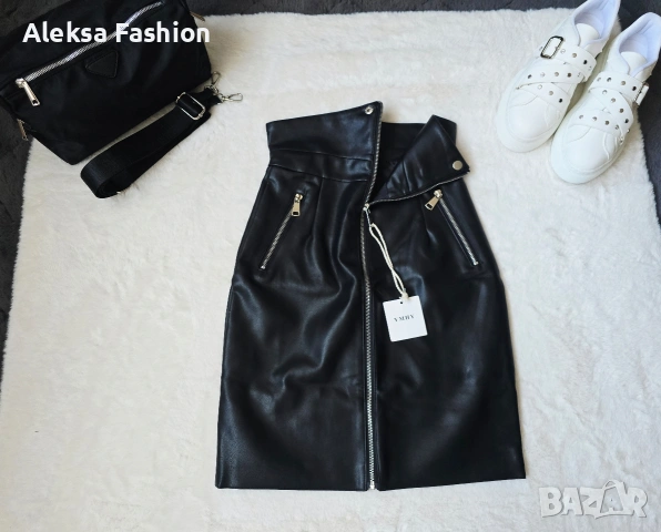 Кожена пола с висока талия , снимка 5 - Поли - 47560199